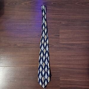 Geometric Patterned Tie in Blue and Gold